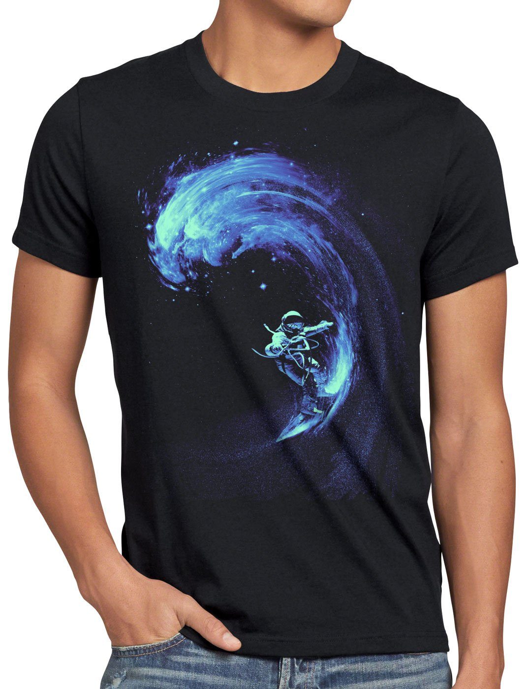 style3 Print-Shirt Herren T-Shirt milchstraße galaxie Surfer weltraum Space