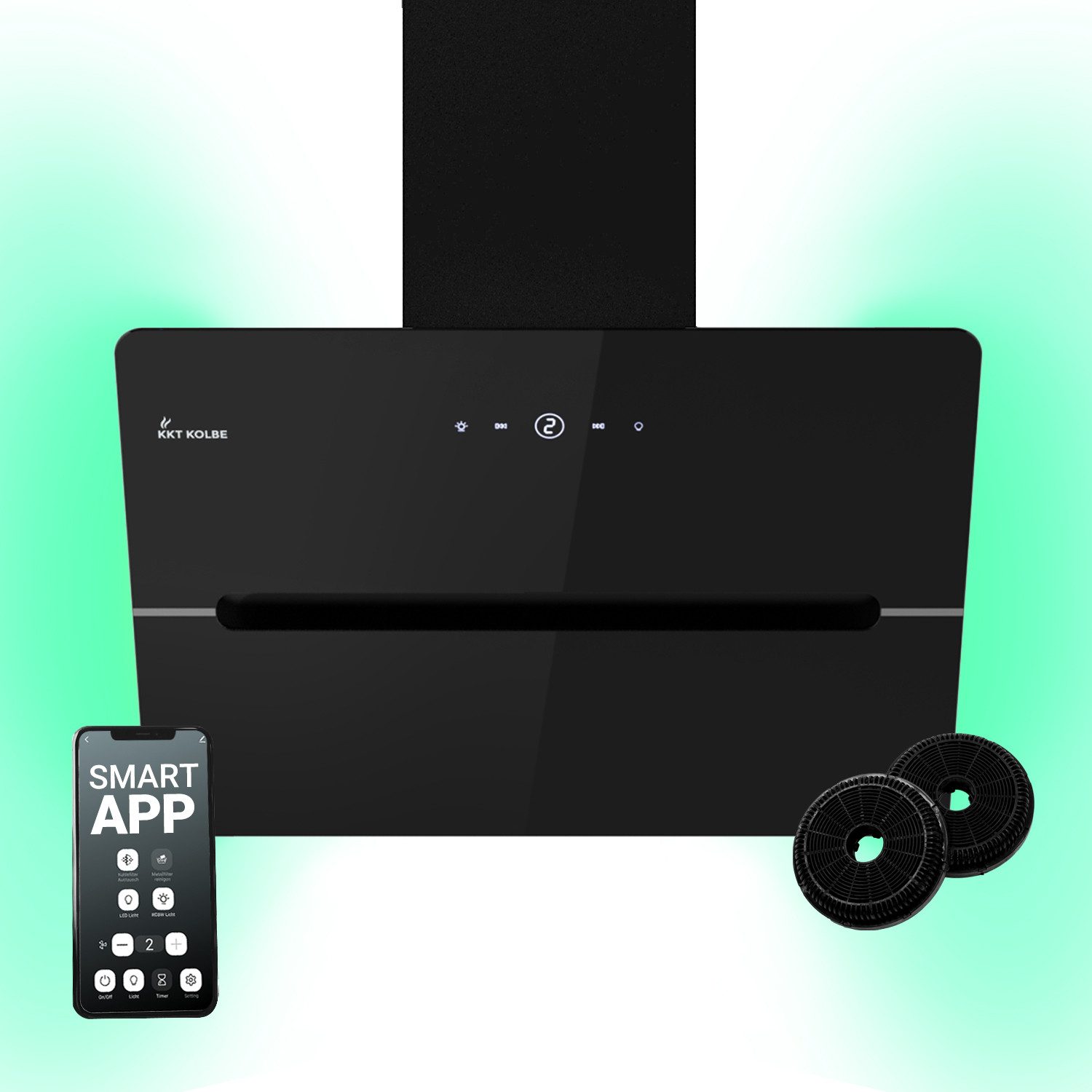 KKT KOLBE Wandhaube Wandhaube Dunstabzugshaube ECCO-HCM RGBW Ambientebeleuchtung Wandhaube Dunstabzugshaube ECCO-HCM RGBW Ambientebeleuchtung, Kopffreihaube / Abzugshaube / Smarte WiFi-App / Edelstahl / Glas