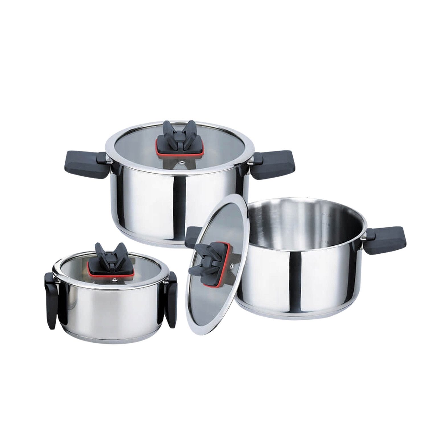 Feel Maestro Topf-Set MR-3531-6 6-teiliges Topfset aus Edelstahl, 3 Töpfe (1,5L, 3,5L, 6,6L) + Deckel
