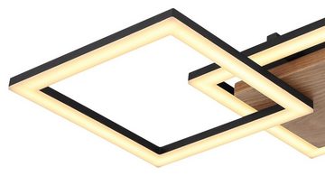 Globo LED Deckenleuchte KERRY, 3-flammig, 66 x 31 cm, Braun, Schwarz, äußere Lampenschirme drehbar, LED fest integriert, Warmweiß, LED Deckenlampe, Holz, Metall