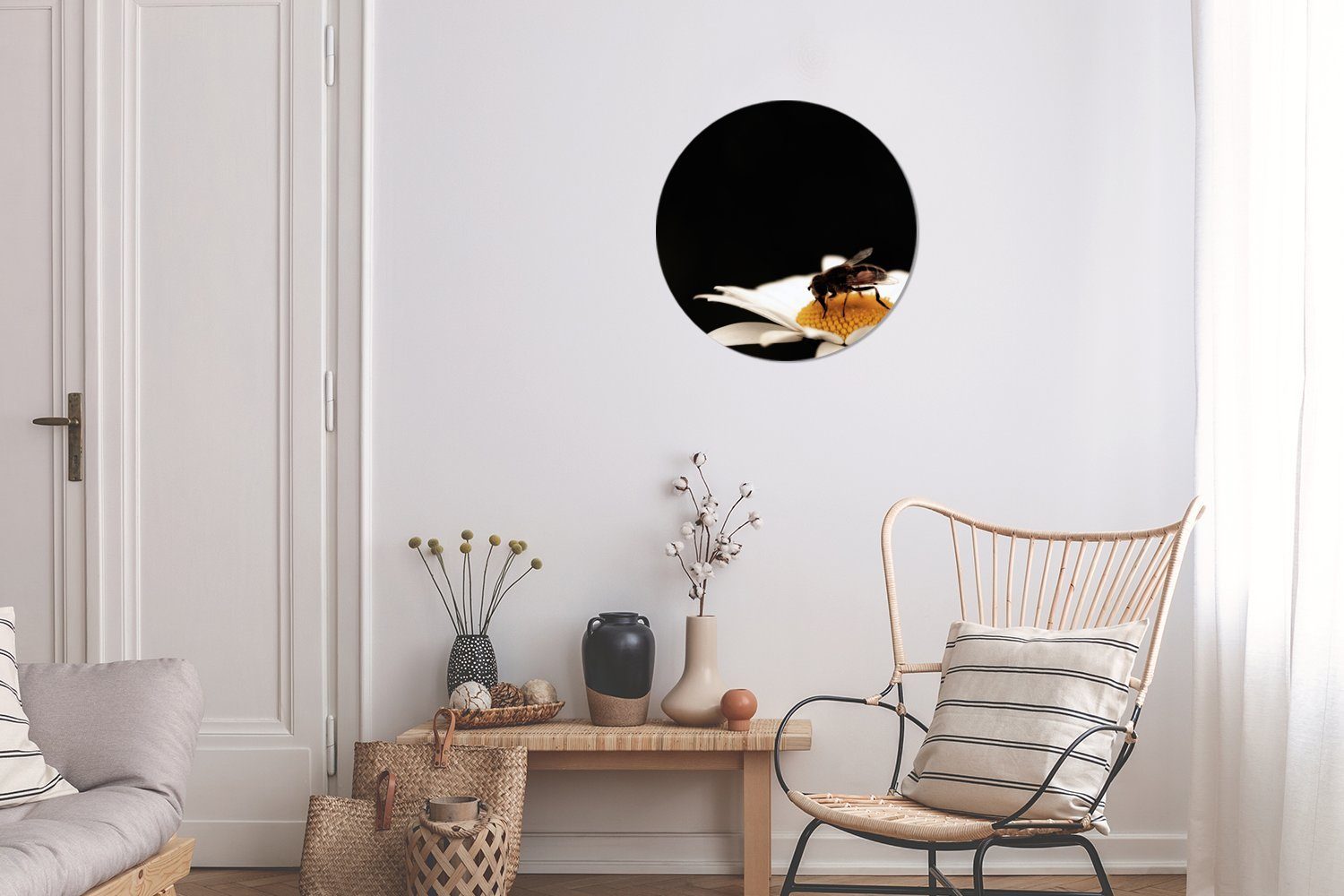 MuchoWow Gemälde Honigbienen trinken, (1 Rundes Wandbild, Wohnzimmer, cm Wanddekoration St), Kreis 30x30 Forex