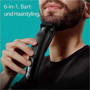 Braun Haarschneider, Elektrischer Bartschneider und Rasierer zum Trimmen Stylen Rasieren, 6-in-1,Gesichtspflege-Set präzisen Stylingoptionen langer Akkulaufzeit