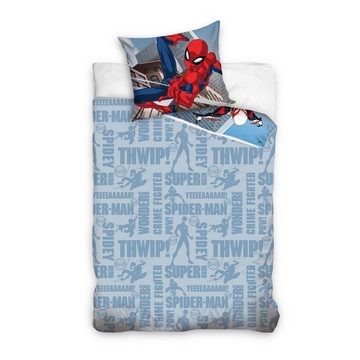 Kinderbettwäsche Spiderman Blau für Jungen 135x200 80x80cm aus 100% Baumwolle, Familando, Biber, 2 teilig, mit Wendemotiv Spiderman in rot, weiß und schwarz