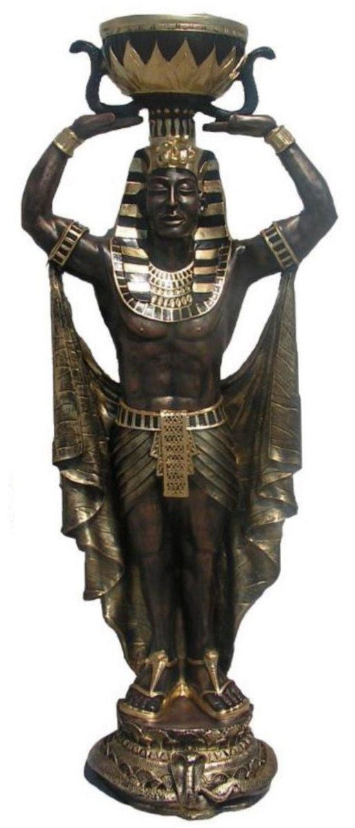 Casa Padrino Skulptur Deko Skulptur Ägypter mit Blumentopf Bronze / Schwarz / Gold H. 130 cm - Wetterbeständige Ägyptische Dekofigur - Wohnzimmer Garten Terrassen Skulptur