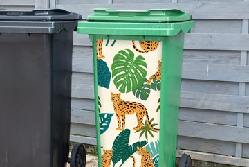 MuchoWow Wandsticker Dschungel - Leopard - Pflanzen - Muster - Mädchen - Jungen (1 St), Mülleimer-aufkleber, Mülltonne, Sticker, Container, Abfalbehälter
