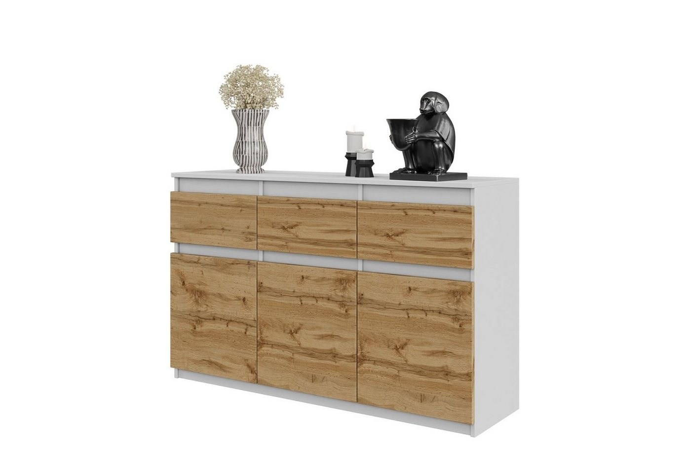 Furnica Kommode NOAH 3 Schubladen und 3 Türen - Weiß Matt H75cm B120cm T35cm