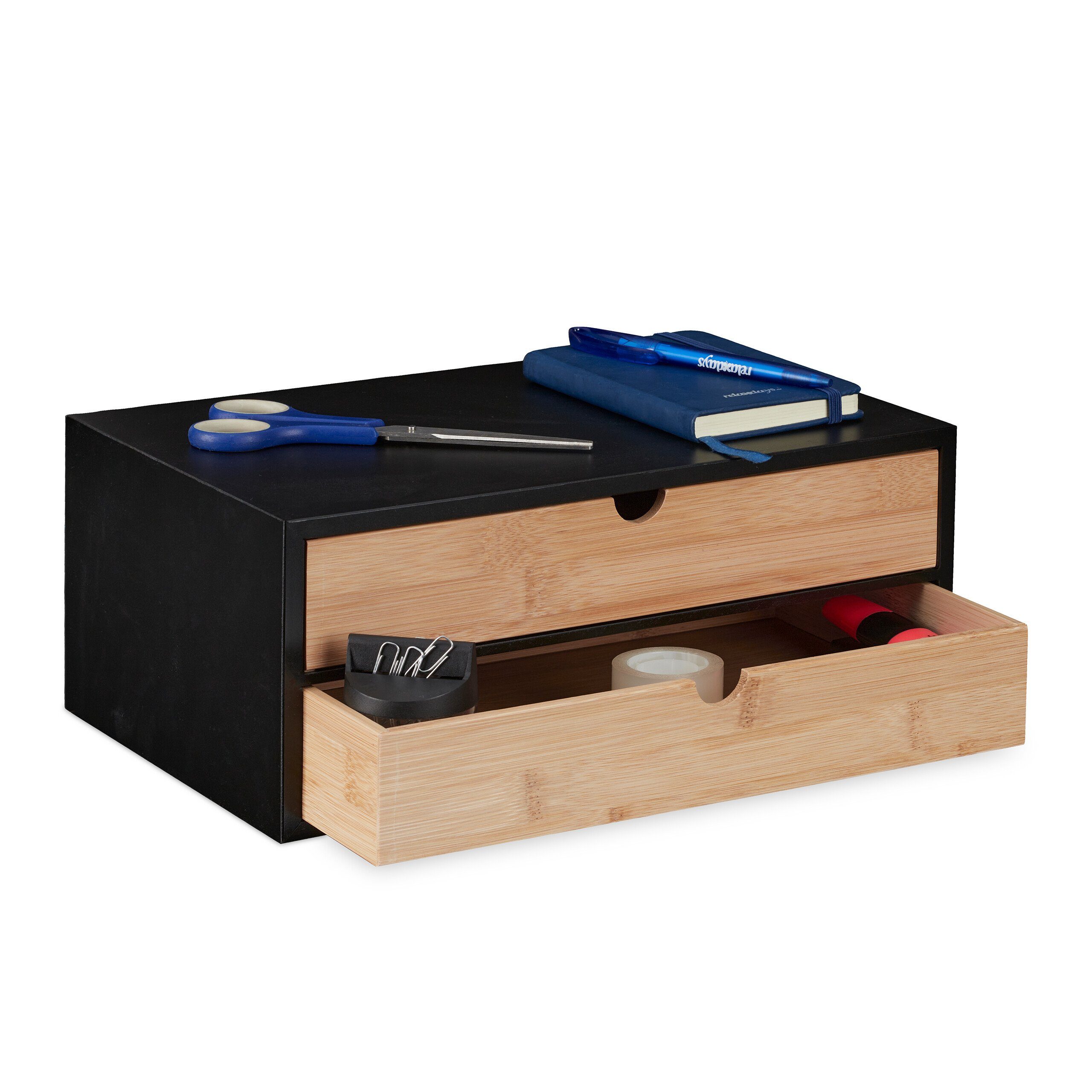 relaxdays Organizer Schubladenbox Bambus & MDF 2 Fächer