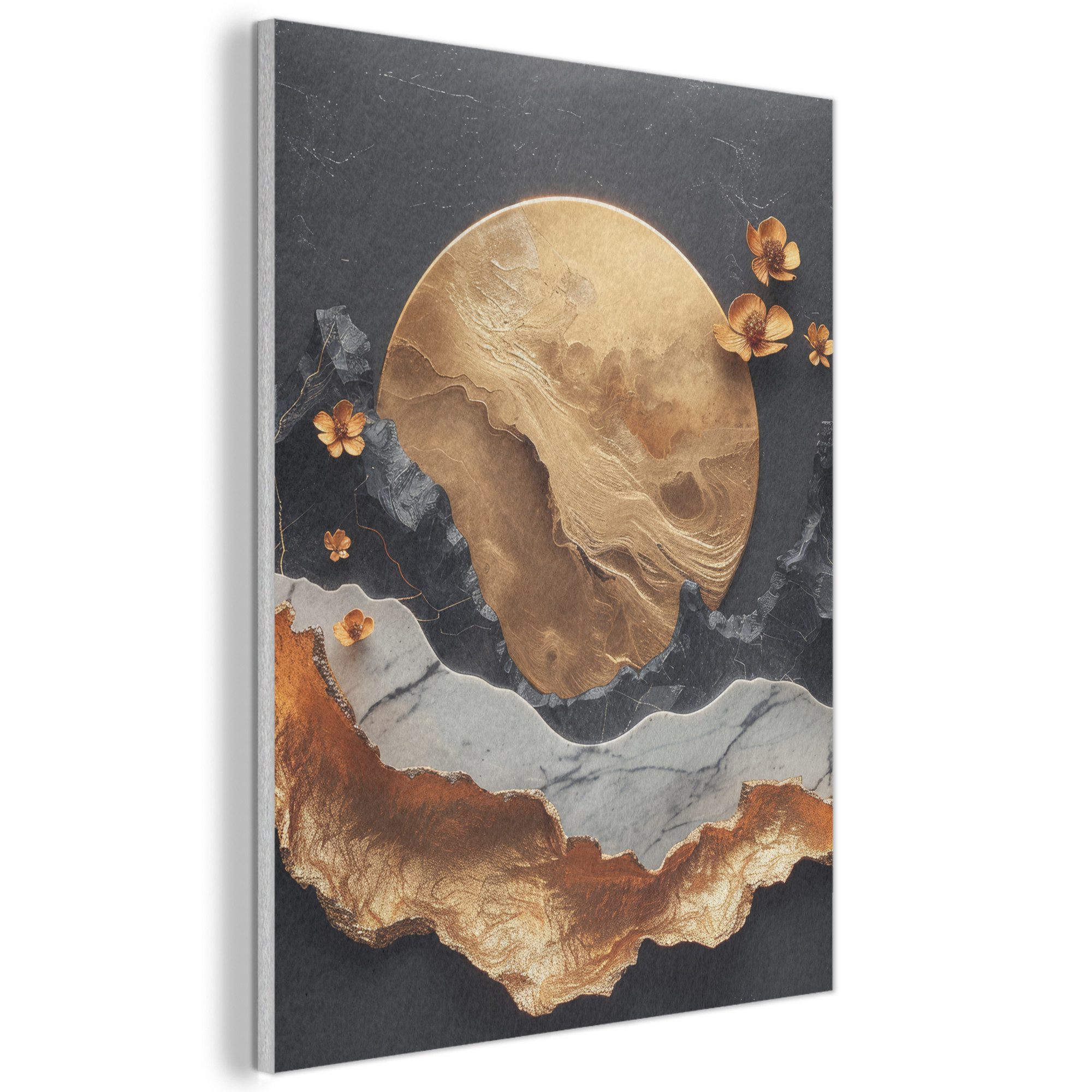 MuchoWow Gemälde Kunst - Gold - Modern - Abstrakt, Fotodruck (1 St), Akustikpaneele, Wandpaneele, Schalldämmung, Akustikbilder 30x40 cm