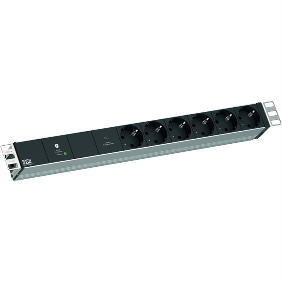 Bachmann 19" 1HE VM 6xCEE7/3 1xGVS-Plus 2,0m CEE7/7 Steckdosenleiste (Kabellänge 2 m), 800.3933