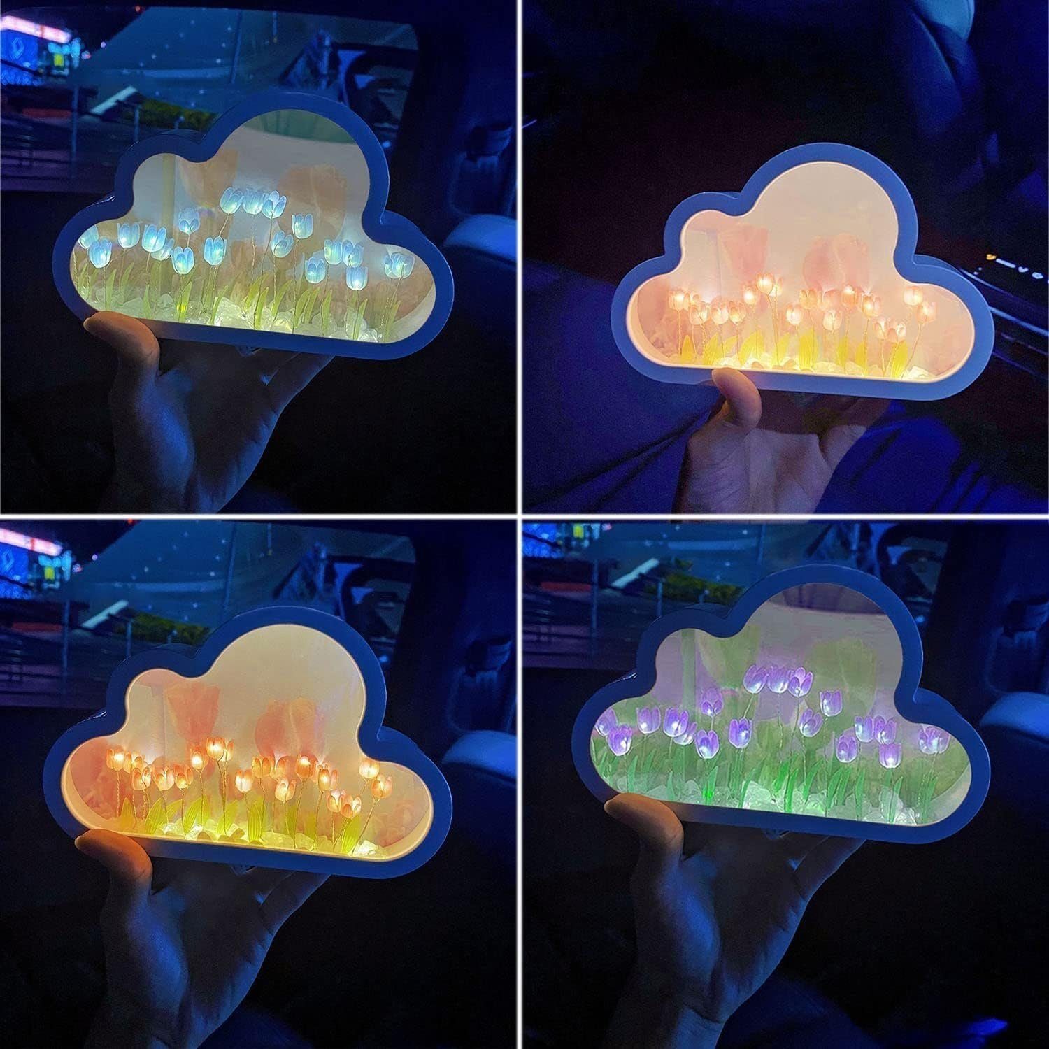 Wolkenspiegel-Tulpenlampe Nachtlampe Blau DOPWii Nachttischlampe Wolkenspiegel,Tulpen-Nachtlicht,