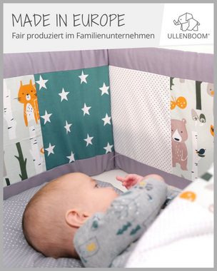 ULLENBOOM ® Bettnestchen Baby Nestchen Blau Sand Eichhörnchen 210 x 30 cm (Made in EU), (1-tlg), Ideal fürs Babybett (140x70cm), Bezug aus 100% Baumwolle, Design Patchwork