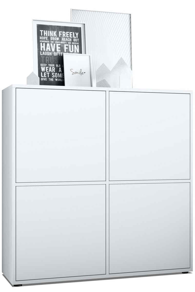 Vladon Highboard Cuba (Schrank, 104 x 105,5 x 35,5 cm Sideboard mit 8 Fächern), Korpus in Weiß matt / Fronten in Weiß matt