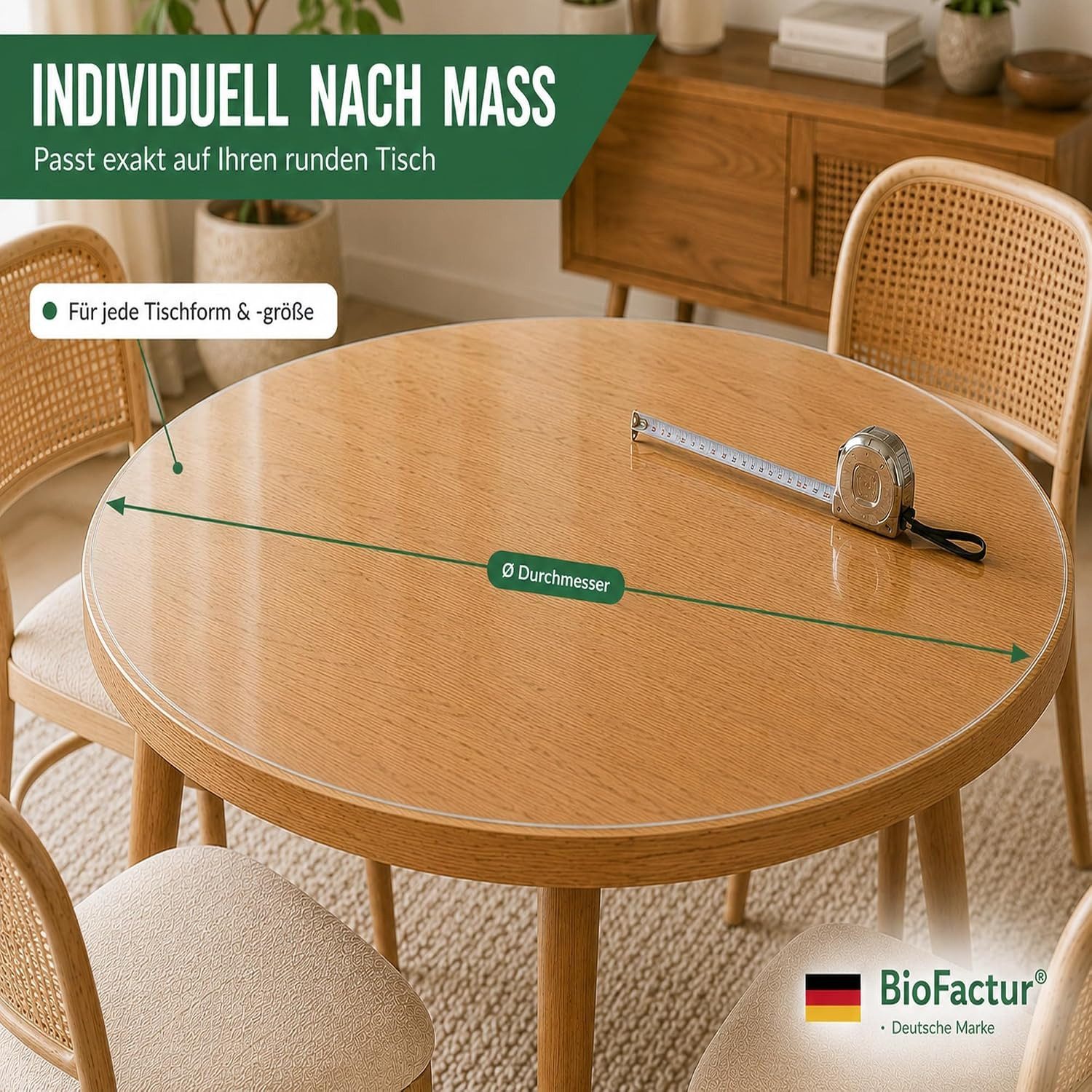 Biofactur Tischdecke Tischfolie Rund Transparente Tischschutzfolie Glasklar 2 mm V Kante, Kratzfest, wasserabweisend, abwischbar, pflegeleicht, REACH-konform – Bild 5 von 5