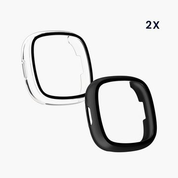 kwmobile Smartwatch-Hülle 2x Hülle für Fitbit Versa 4 / Sense 2, Fullbody Fitnesstracker Glas Cover Case Schutzhülle Set