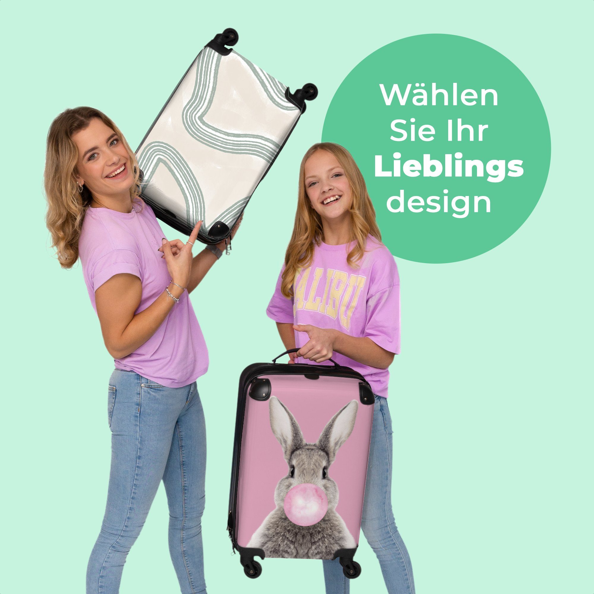 Rollkoffer Linien - mit Kleine Design, Grün Handgepäck - Trolley Weiß Reisekoffer Rollen, Rollen Cabin - 4 4 NoBoringSuitcases.com© - Handgepäckkoffer 55x35x20cm Abstrakt -