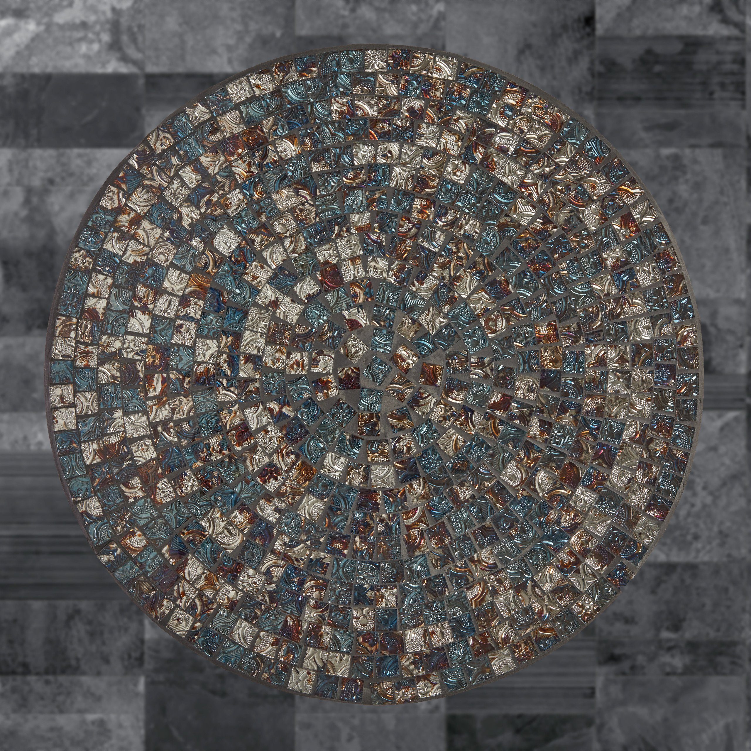 relaxdays Beistelltisch Beistelltisch Antique Schwarz Dunkelblau Mosaik, Schwarz Braun