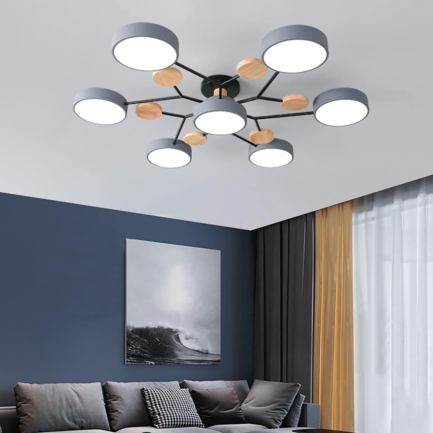 DOPWii Deckenleuchte Lichtmodi Köpfe 3 + für Wohnzimmer, Deckenlampe, 1 Grau 6