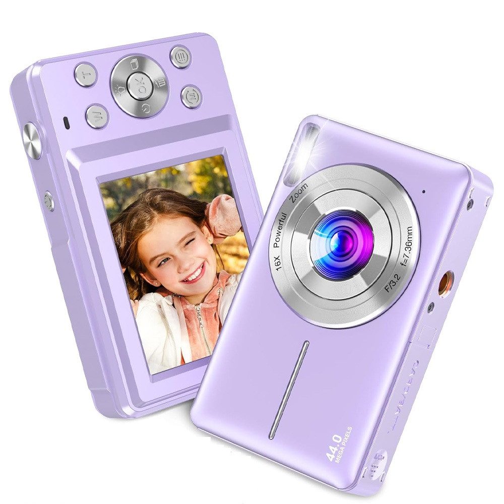 AKKEE Digitalkamera 1080P 44MP Kompaktkamera mit 32G Karte 16X Digitalzoom Kompaktkamera (44 MP, Anti-Shake, Serienaufnahmen, Timer-Aufnahme, Gesichtserkennung)