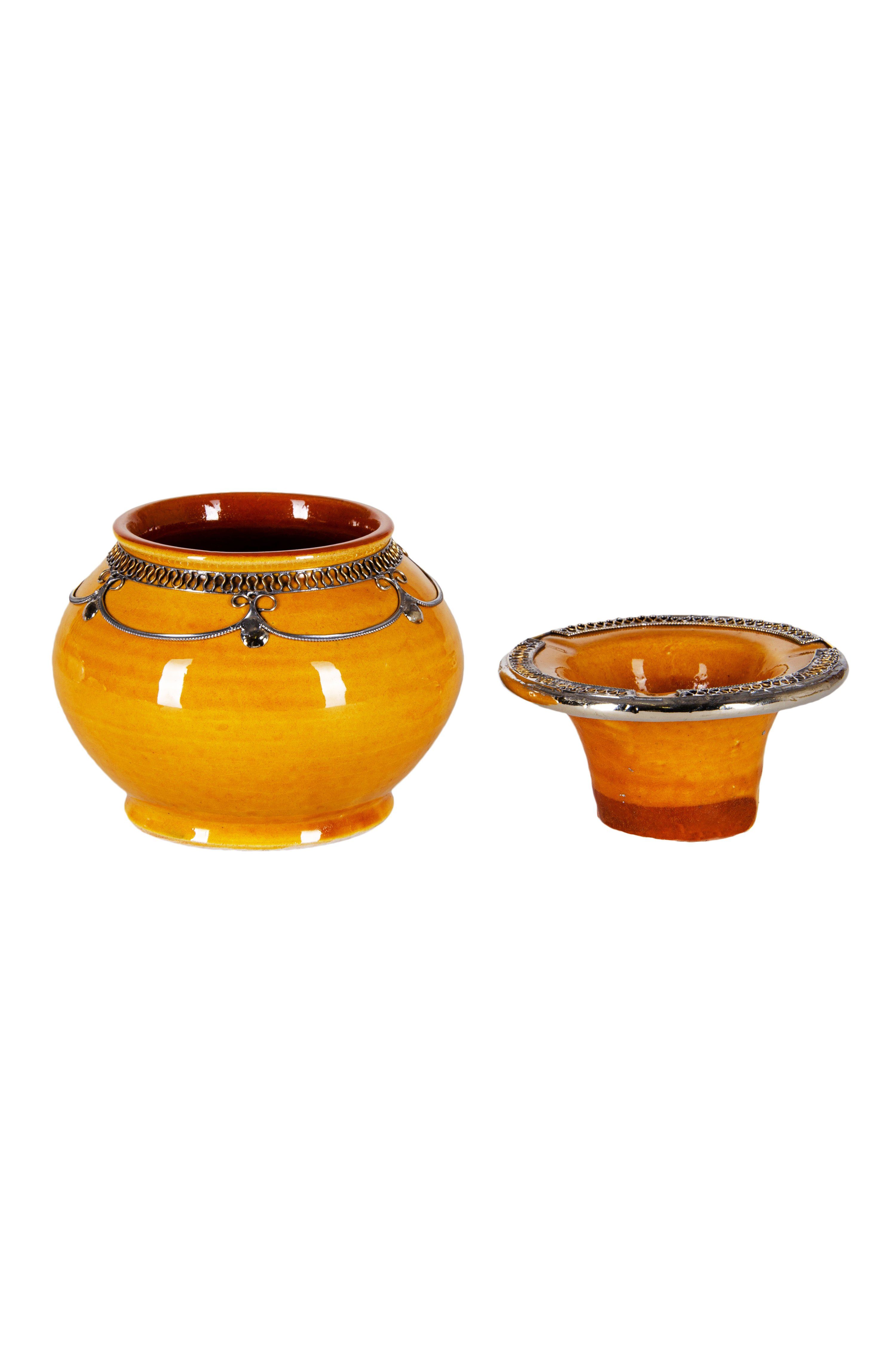 Marrakesch Orient & Mediterran Interior Aschenbecher Marokkanischer Aschenbecher Miranda Deko aus Keramik in Gelb 11 cm, Handarbeit