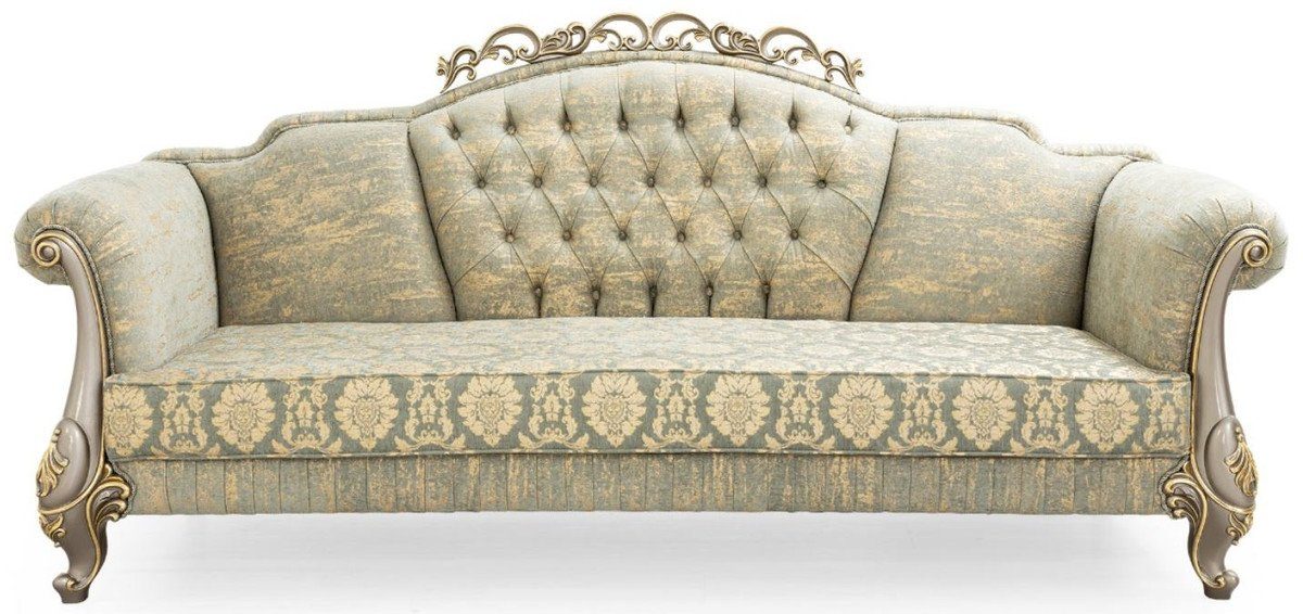 Casa Padrino Sofa Luxus Barock Wohnzimmer / x Sofa elegantem Sofa mit Muster Barock / 110 - H. Prunkvolles / Barockstil 90 Möbel - 225 Gold Grau x cm Gold Grün