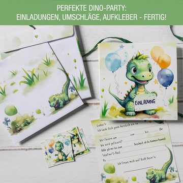 TOBJA Grußkarte 10 Stück Einladungskarte Dino groß Quadrat mit Sticker und Umschlag, Kindergeburtstag Junge Geburtstag Einladung Kinder