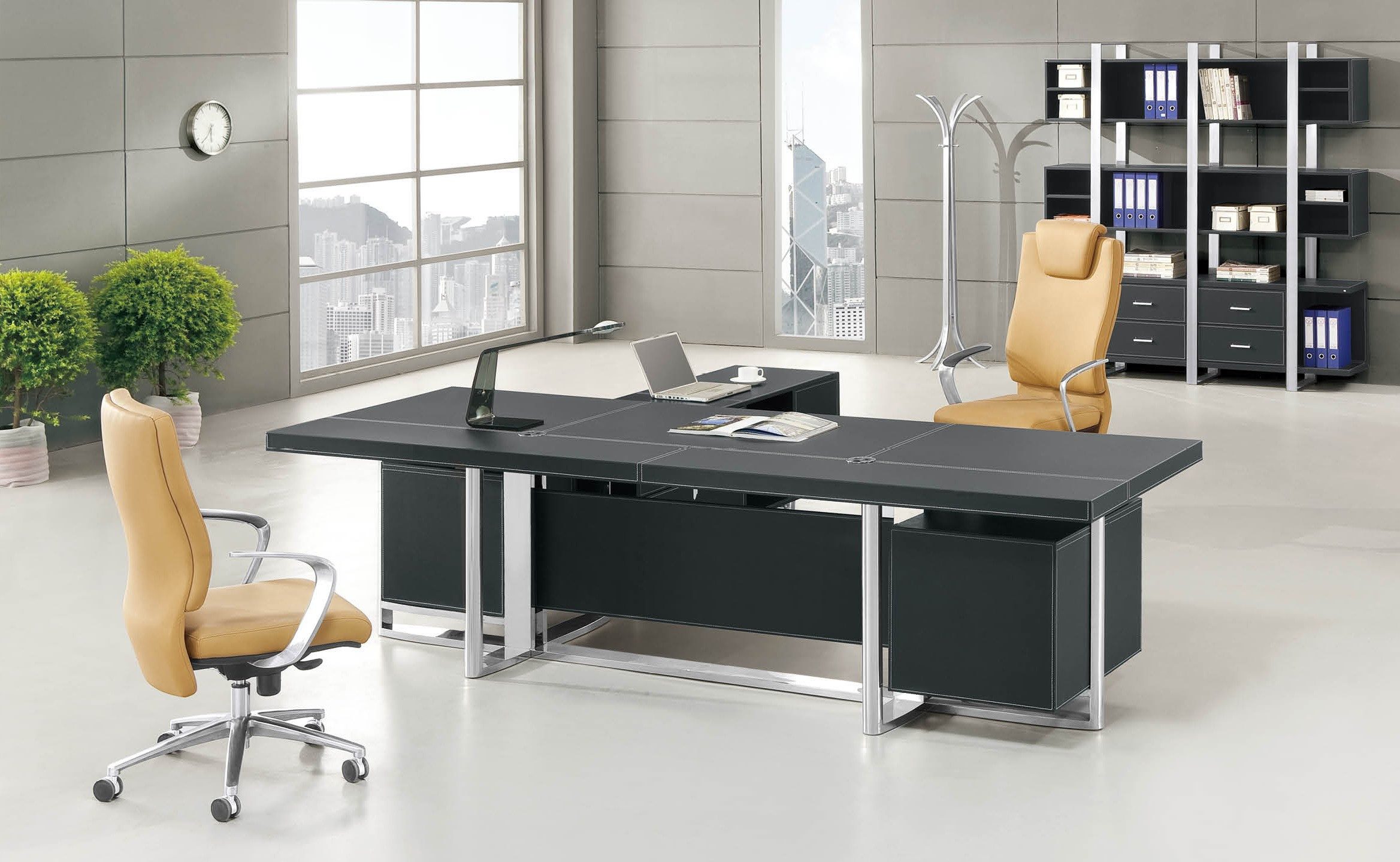 Xlmoebel Eckschreibtisch XLMOEBEL Eckschreibtisch in Schwarz aus hochwertigem Leder, Made in Europa