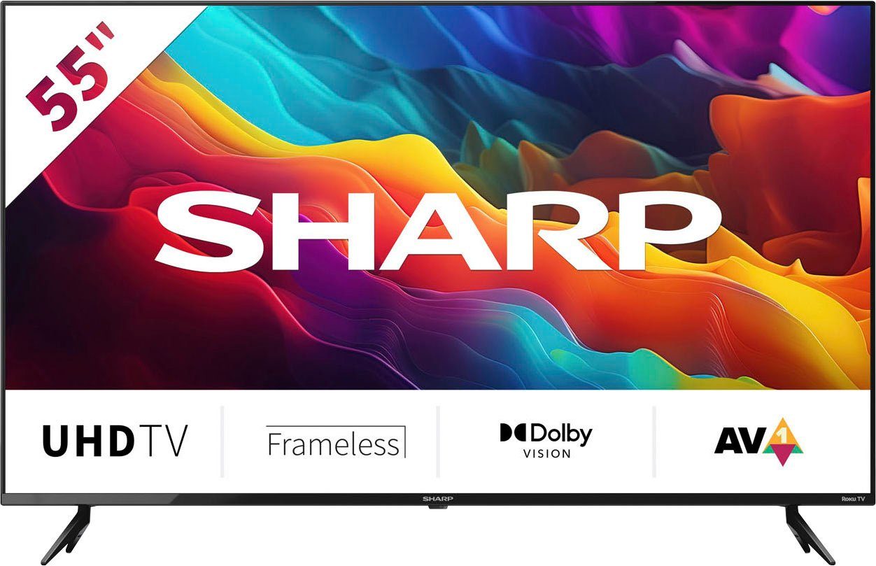 Digital) Dolby Smart-TV, Deutschland nur 55FJ2E Zoll, Roku TV cm/55 HDR10, Ultra HD, LED-Fernseher (139 Rahmenlos, in Sharp verfügbar, 4K