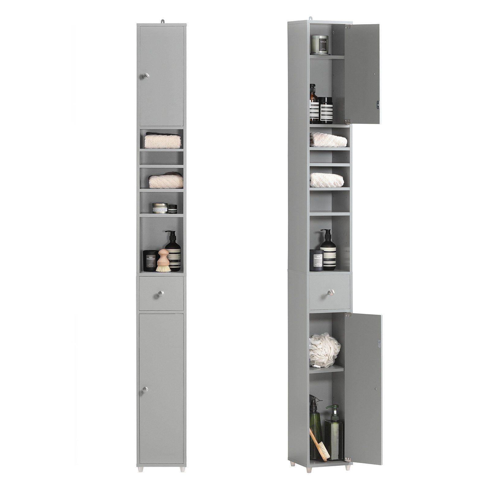 SoBuy Hochschrank BZR34, Badschrank schmal 20 cm, Badezimmerschrank, Hochschrank bad Badkommode, extra Stauraum für kleine Bäder, schlankes Design