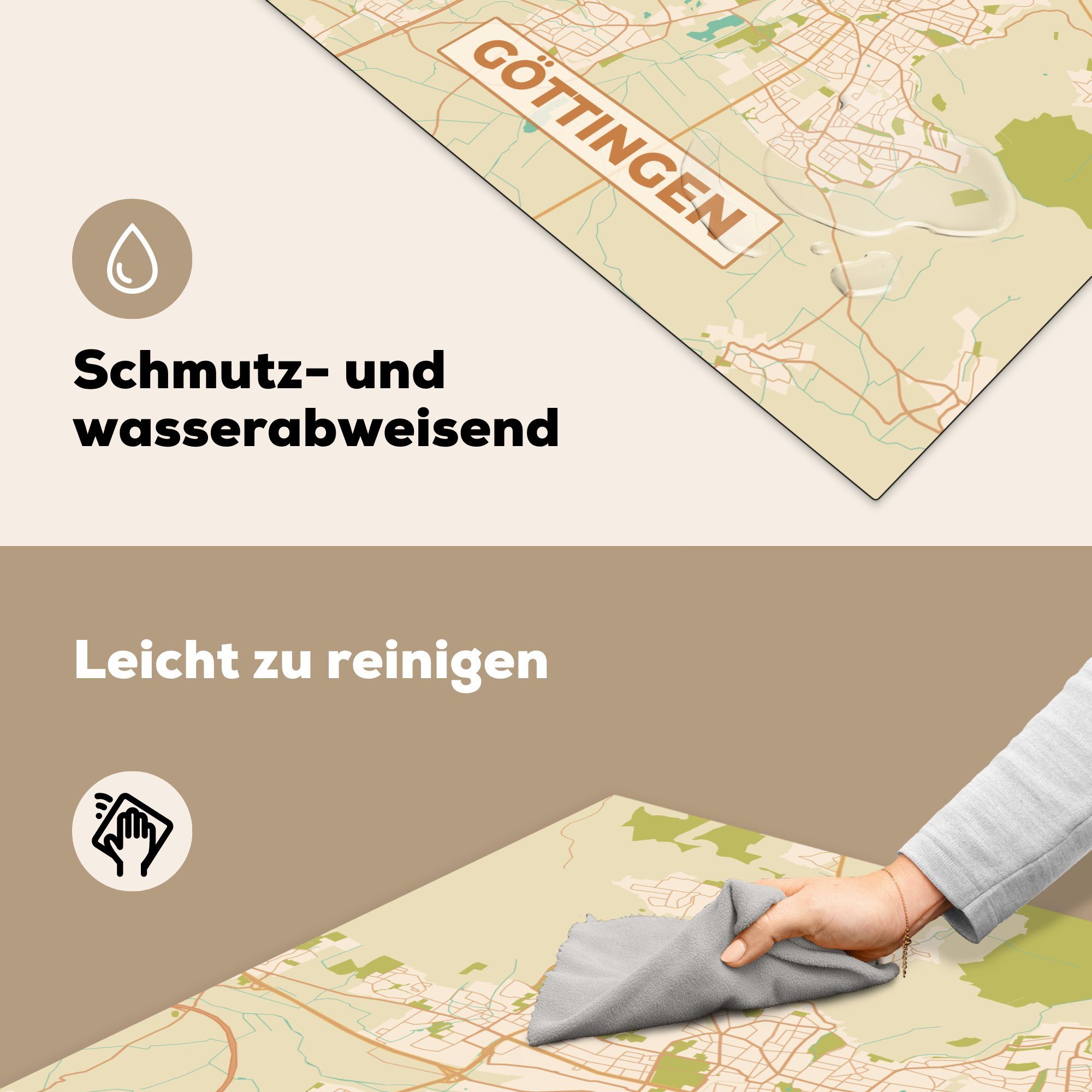MuchoWow Göttingen cm, Karte Arbeitsplatte küche - Stadtplan, Jahrgang tlg), für Vinyl, 78x78 - Herdblende-/Abdeckplatte Ceranfeldabdeckung, (1 -