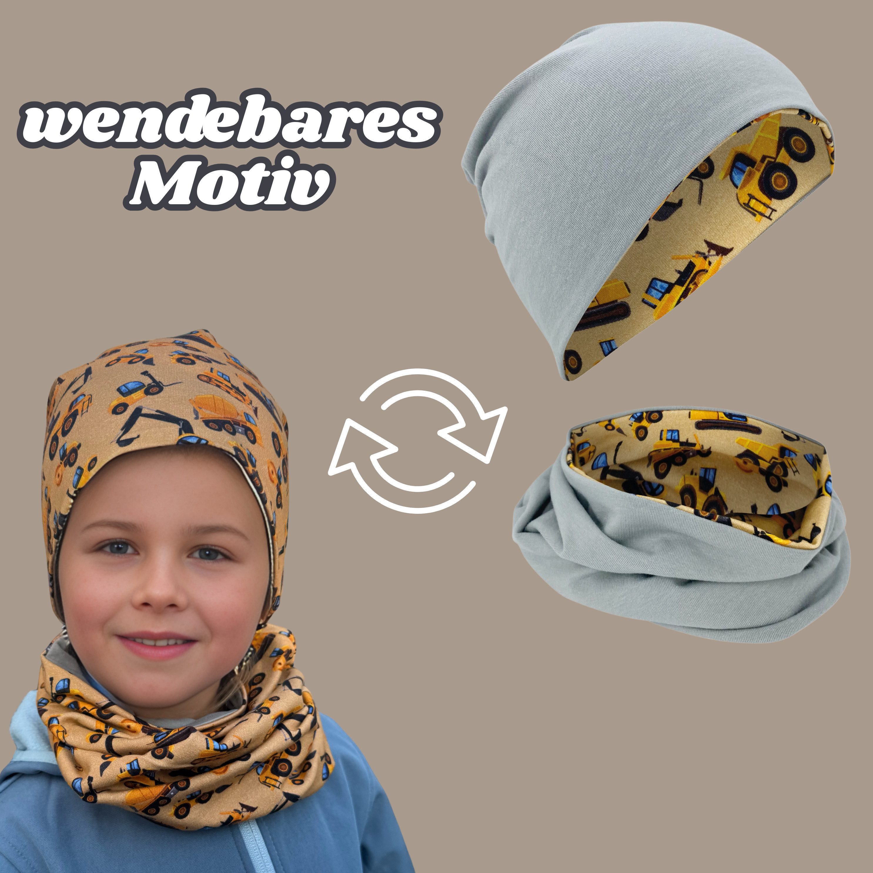HECKBO Beanie HECKBO Kinder Mädchen Jungen Beanie Mütze & Loop-Schal Set