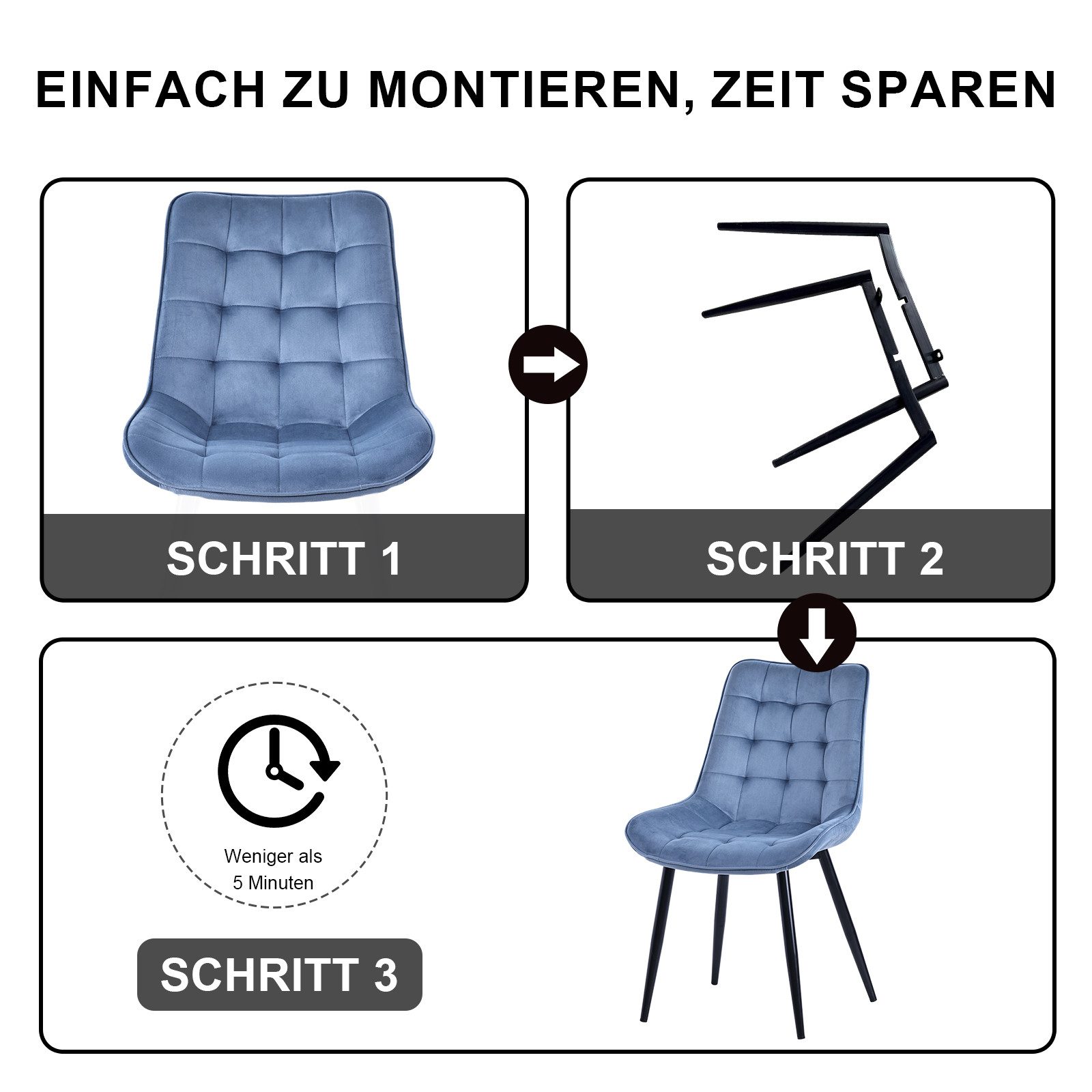 HOMAVO Esszimmerstuhl Stuhlset – Polsterstühle, Samt oder Webstoff, Metall-Füße (Nach EN 12520 geprüft, 4 St), mit Ergonomischer Rückenlehne und Metallbeinen – Bild 5 von 5