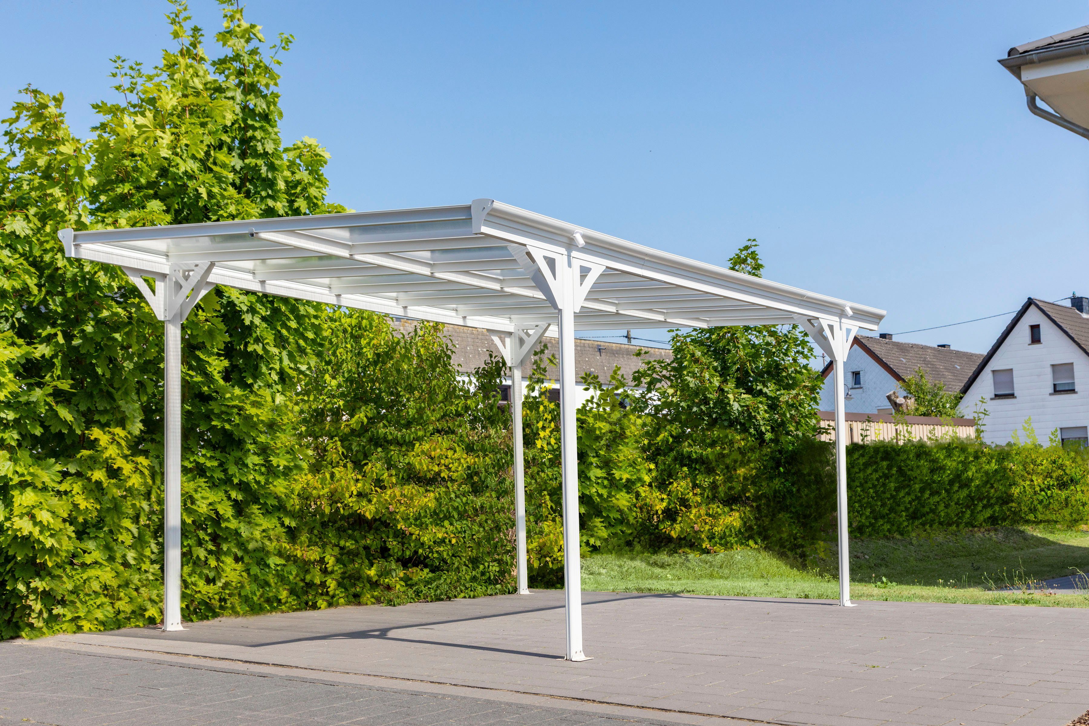 WESTMANN Einzelcarport Flachdach, BxT: 305x503 cm, 217 cm Einfahrtshöhe, aus Aluminium, inkl. Regenrinne und Schrauben-Kit