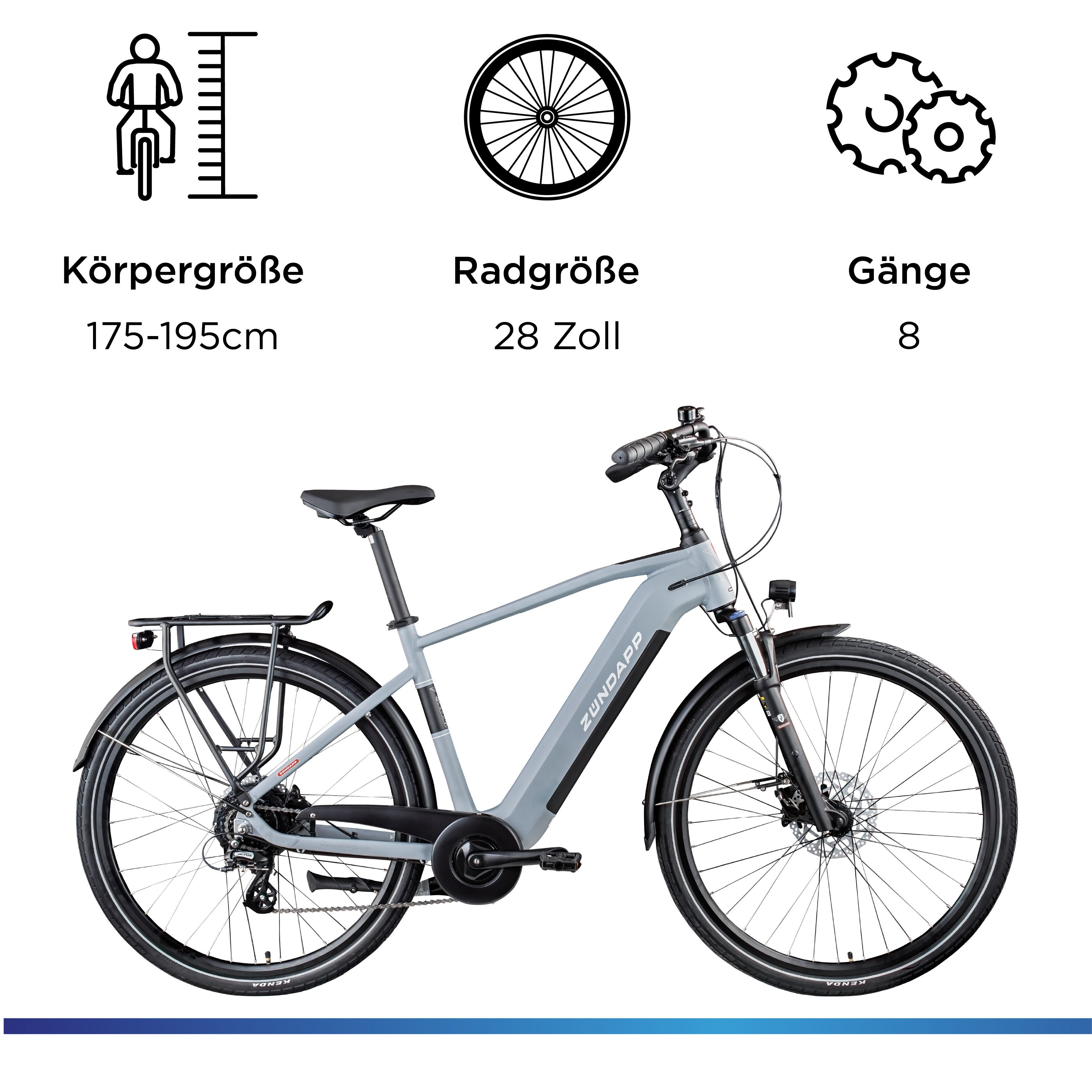 Zündapp E-Bike Trekkingrad Z810, 24 Gang Shimano Altus RD-M310 Schaltwerk, Kettenschaltung, Heckmotor, 417,6 Wh, Pedelec, Elektrofahrrad für Herren