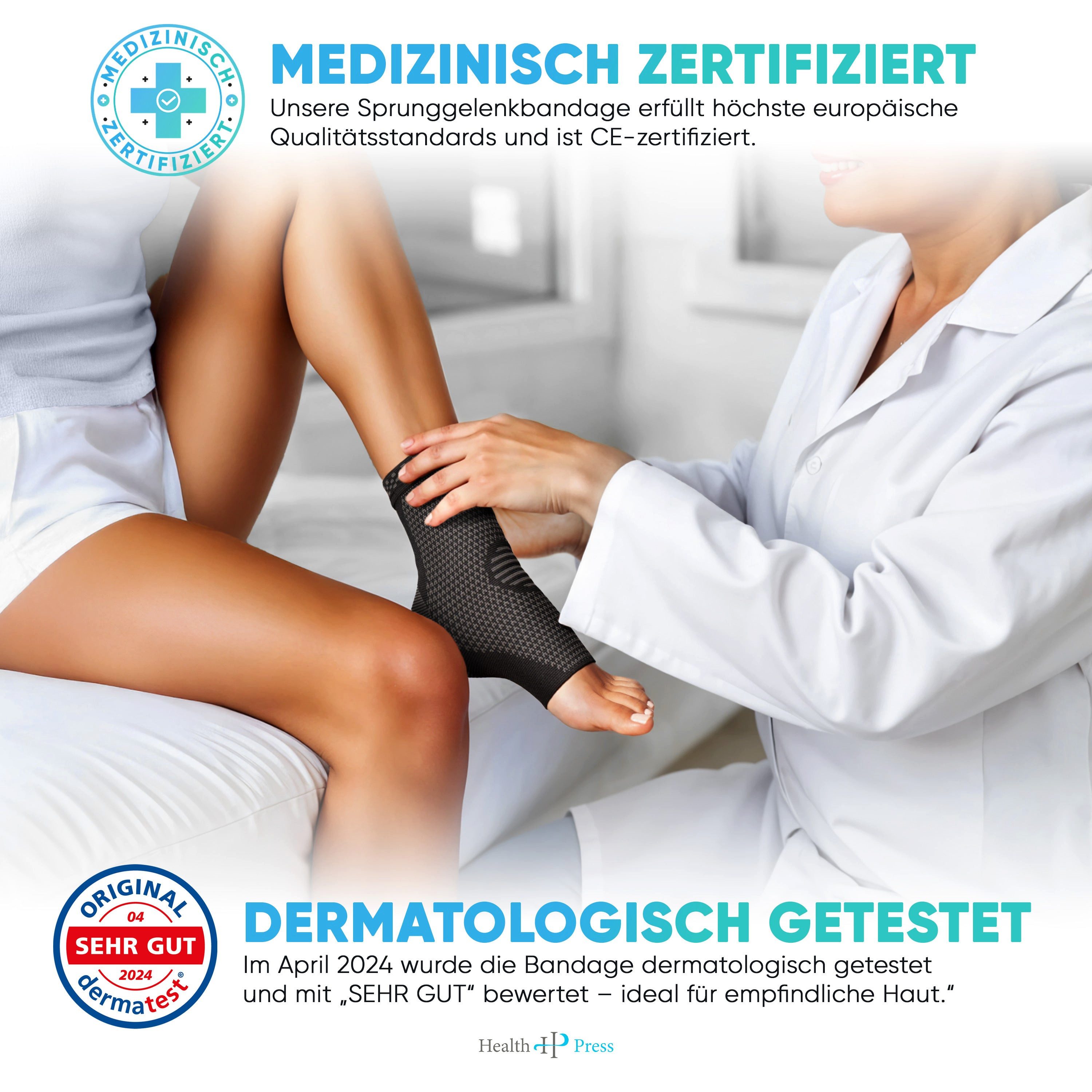 Health Press Sprunggelenkbandage – Sprunggelenkorthese, Sprunggelenkstütze & Knöchelbandage (Damen & Herren, Rechts & Links, 2er Set), dermatologisch getestet