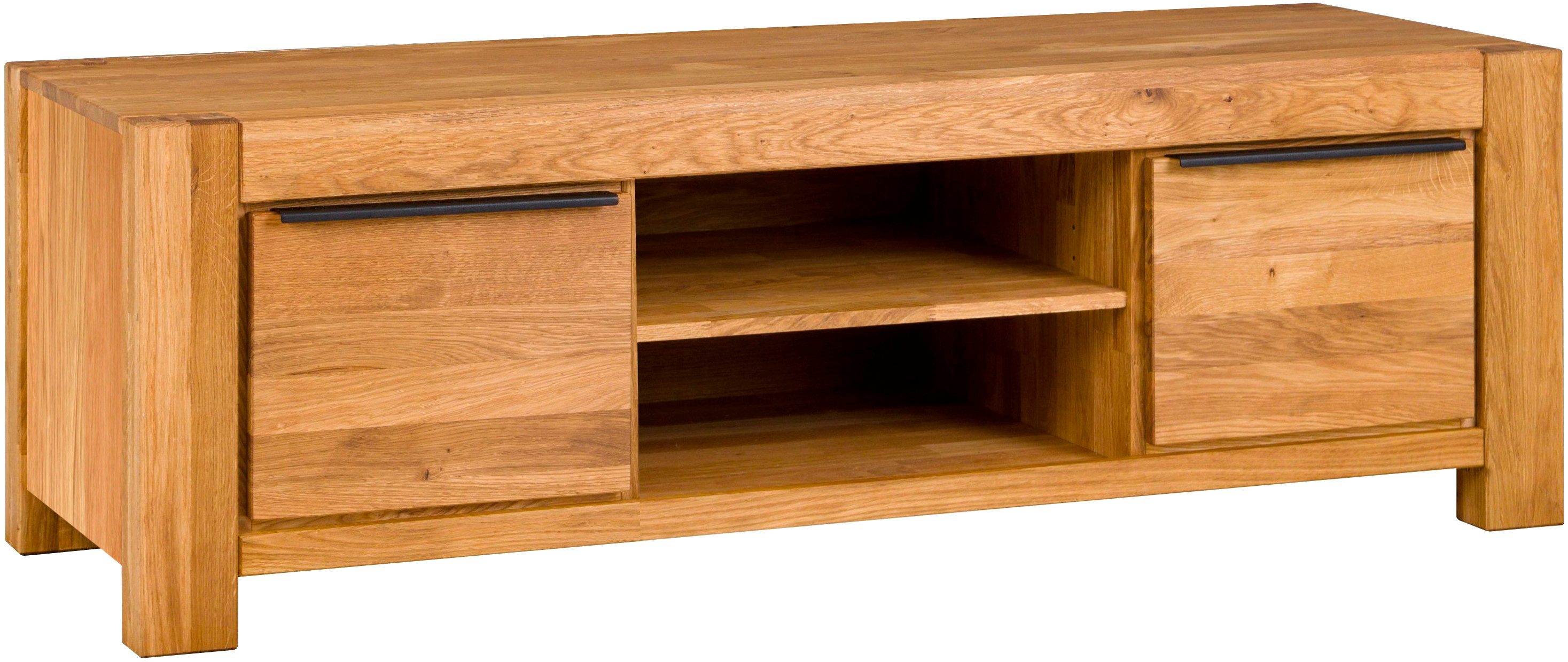 Home affaire Lowboard, Eiche teilmassiv, B: 155 cm, schwarze Elemente, 2 offene Fächer.