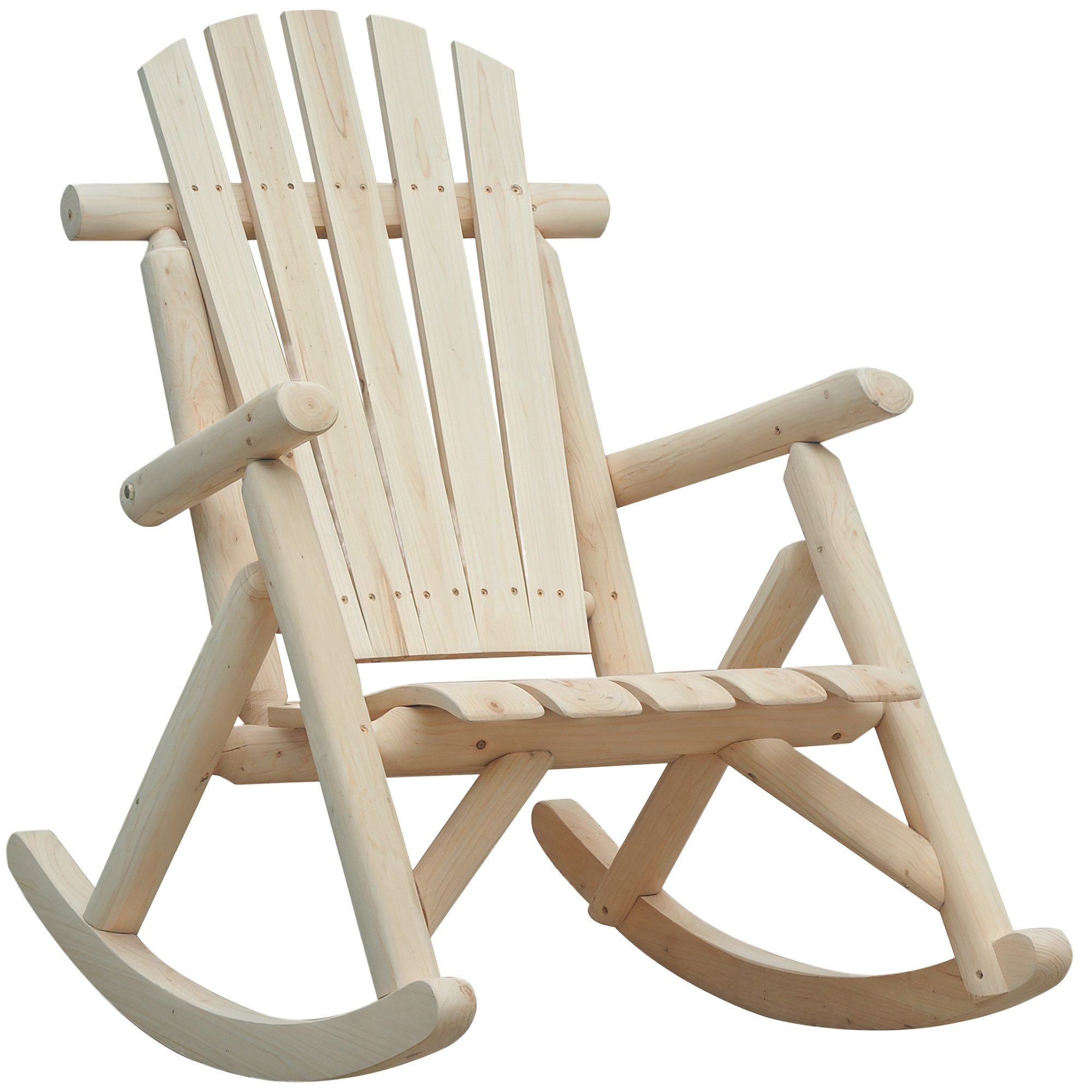 Outsunny Schaukelstuhl mit hoher Rückenlehne (Schwingsessel, 1 St), Naturholz B96 x D66 x H98cm