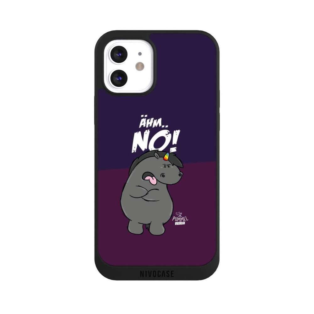 NIVOCASE Handyhülle Einhorn Pummel & Friends Pummeleinhorn Ähm Nö Grummel, Apple iPhone 12 Handyhülle Hülle NIVOpure Case Schwarz
