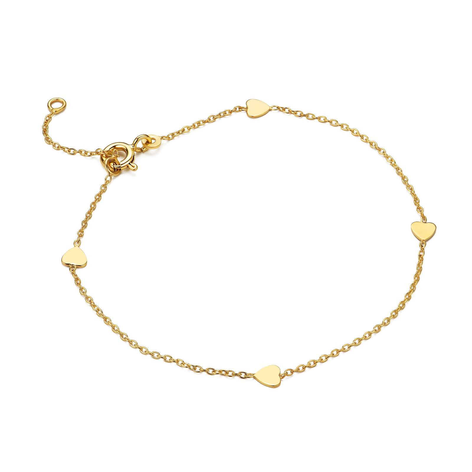 Miore Charm-Armband MGM941B - Klassisches Goldarmband mit Herzen - 9 Kt. 375 Gelbgold, Ankerkette für Damen - Made in Italy