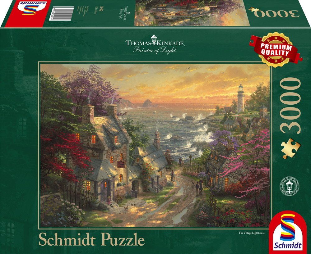 59482, Puzzle Dörfchen Kinkade Thomas Spiele am Schmidt 3000 Leuchtturm Puzzleteile