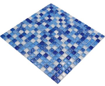 Mosani Mosaikfliesen Glasmosaik Crystal Mosaikfliesen weiß blau glänzend / 10 Matten