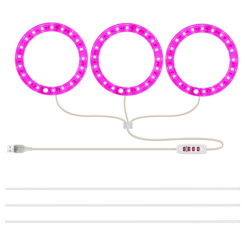 Qualra Pflanzenlampe LED Pflanzenlampe 1/2/3/4 Ring Vollspektrum USB für Zimmerpflanzen, 8/12/16H Timer Pflanzen Lampe