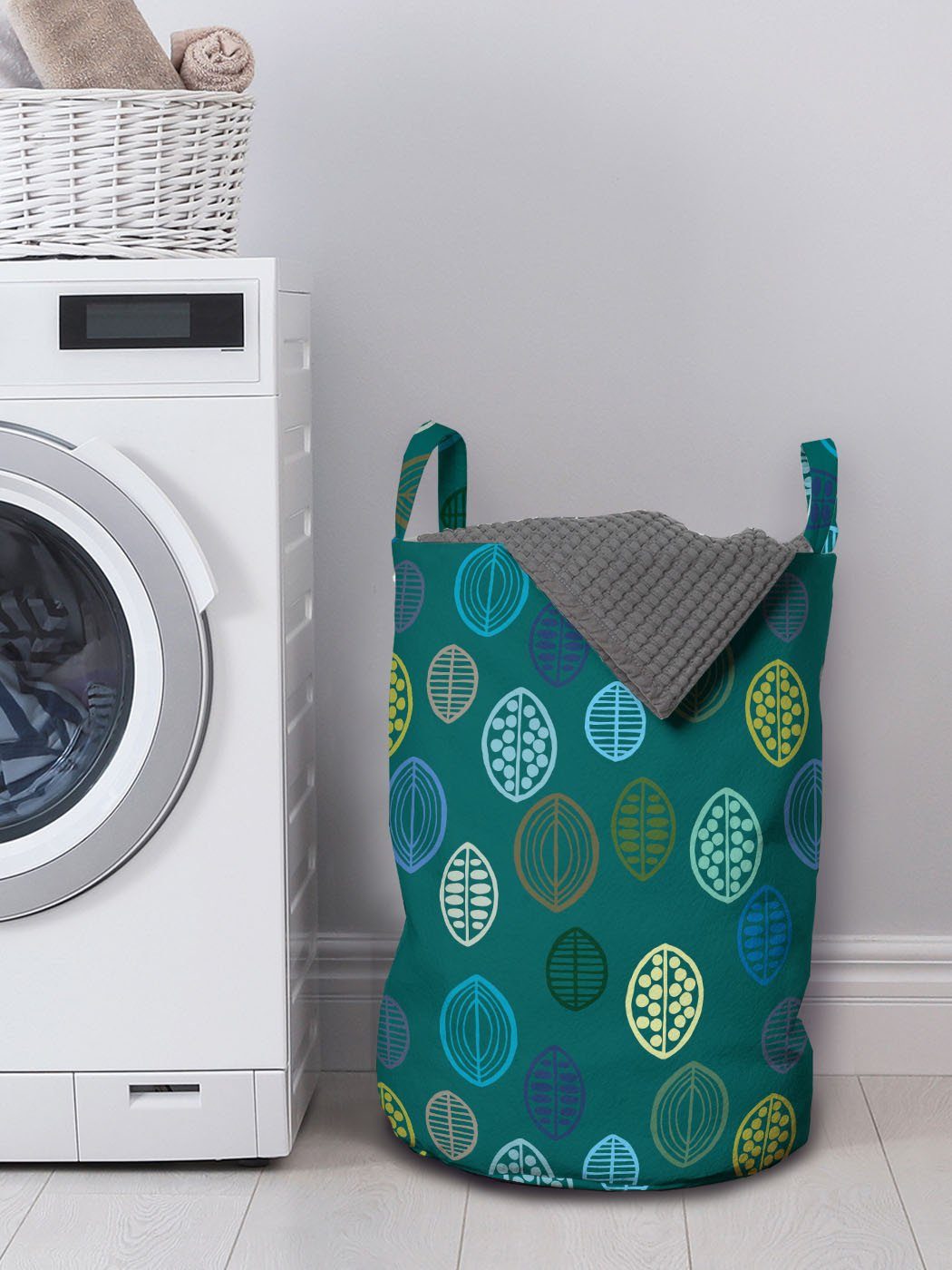 Wäschesäckchen Wäschekorb Zusammenfassung mit für Waschsalons, Kordelzugverschluss Designs Abakuhaus Blätter Griffen Leaf