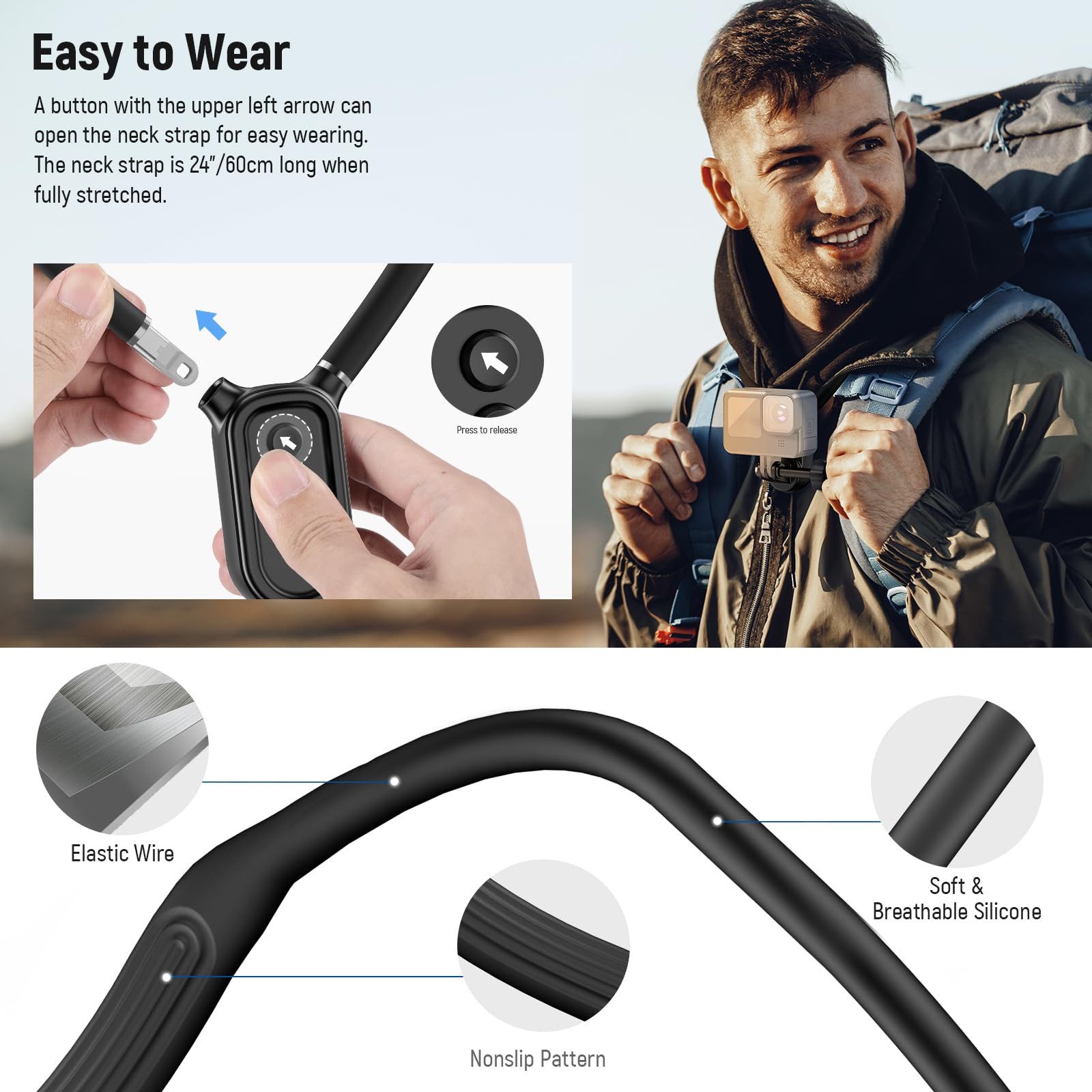 Neewer Action Cam-Halterung GP15 Magnetische Halshalterung für GoPro Hero 13 DJI Action 4 Insta360, (Packung, 1-tlg., flexible POV Action Kamera Halshalterungsadapter und Telefonhalter)