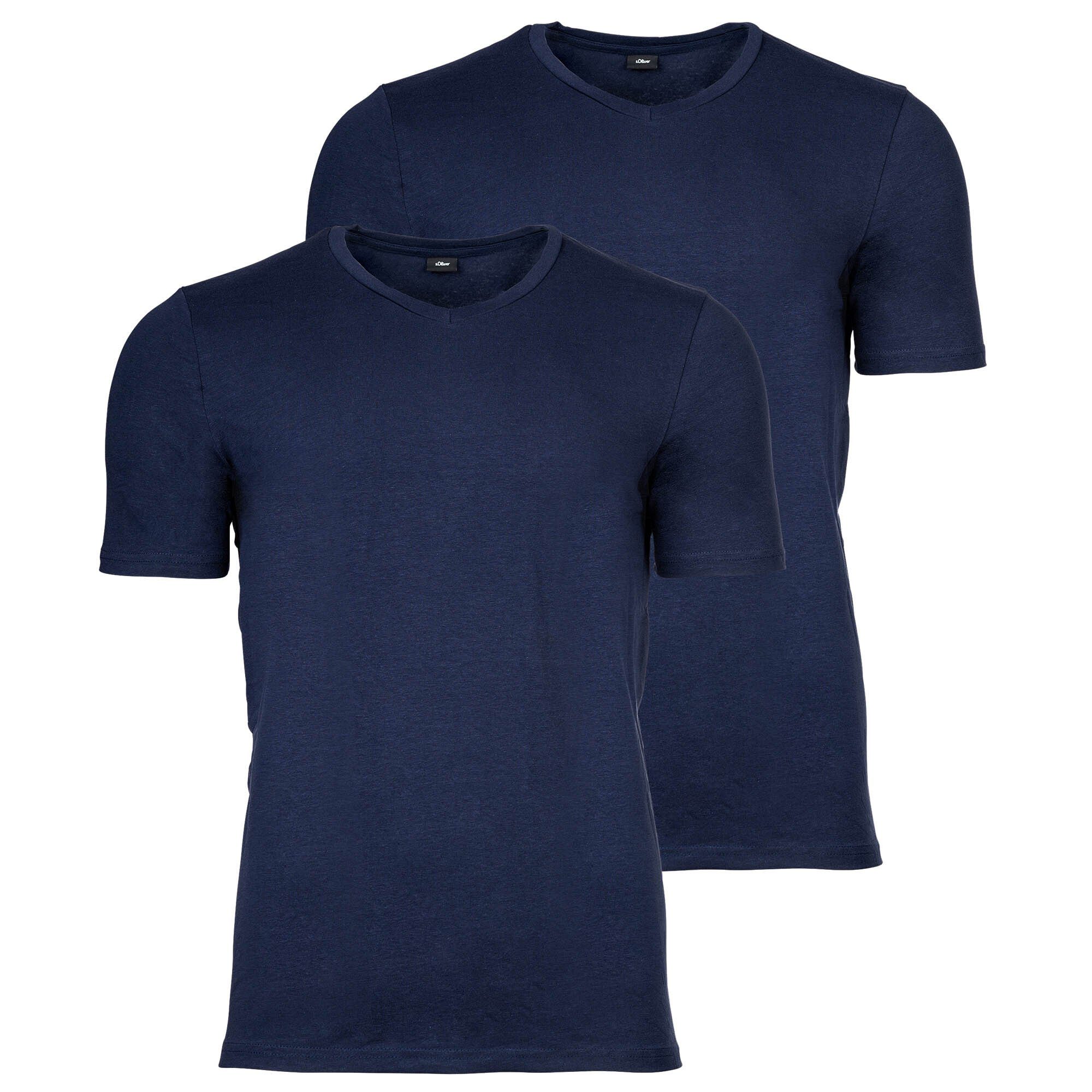 s.Oliver T-Shirt Herren T-Shirt, 2er Pack - Basic, V-Ausschnitt Marine