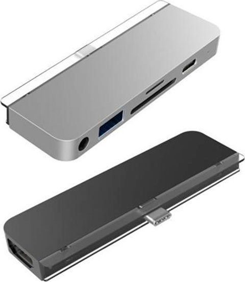 6-in-1 Typ C MicroSD-Card, Typ Hyper USB-C Hub HDMI, Adapter USB zu A, 3,5-mm-Klinke, USB SD-Card, silberfarben