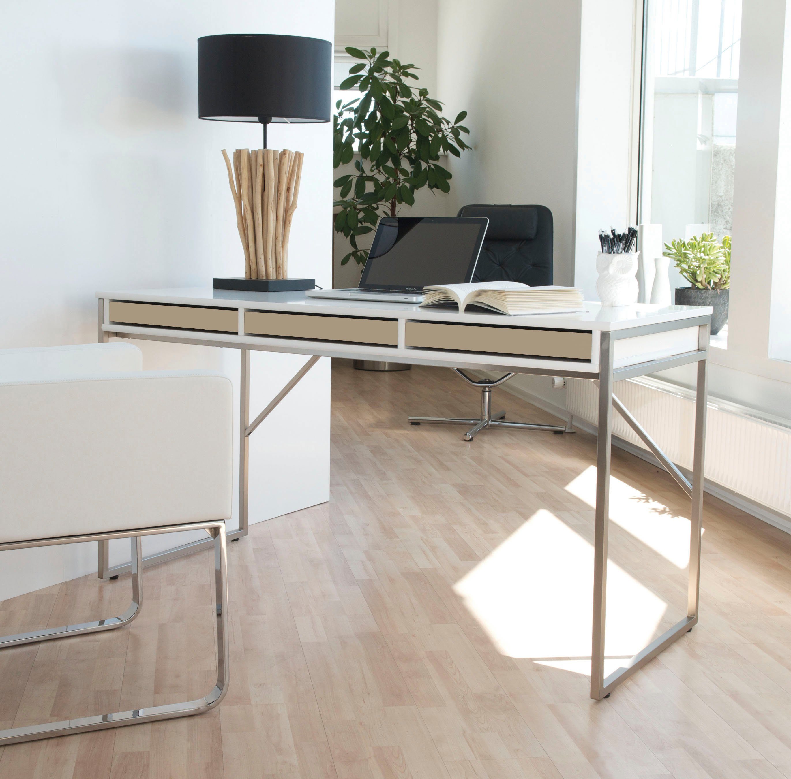 Hammel Furniture Schreibtisch Mistral Bürotisch, Arbeitstisch, Tisch, Computertisch, mit Gestell, B: 137,4 cm, Designmöbel beige
