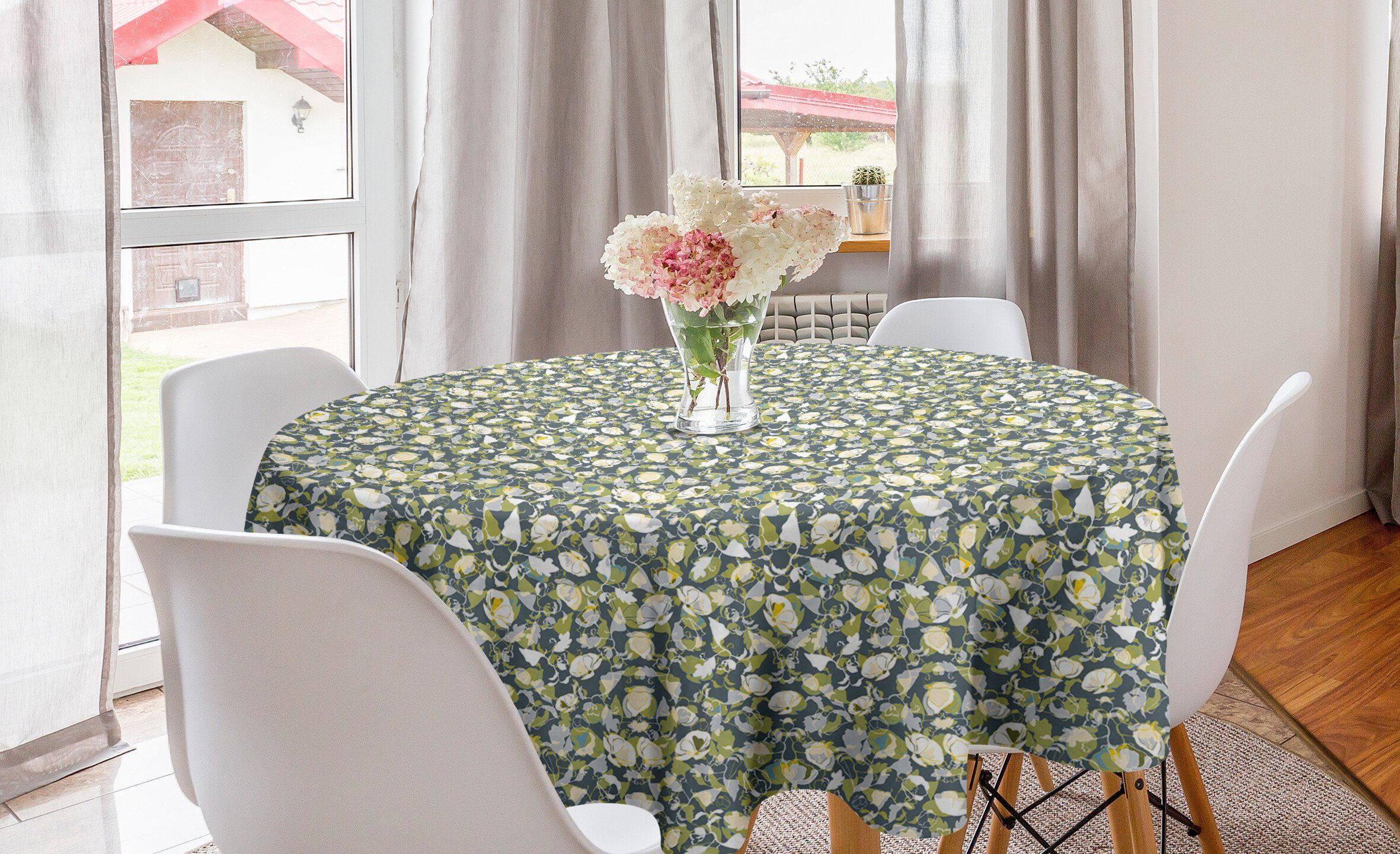 Abakuhaus Tischdecke Kreis Tischdecke Abdeckung für Esszimmer Küche Dekoration, Abstrakt Schmetterlinge Blumen-Motiv