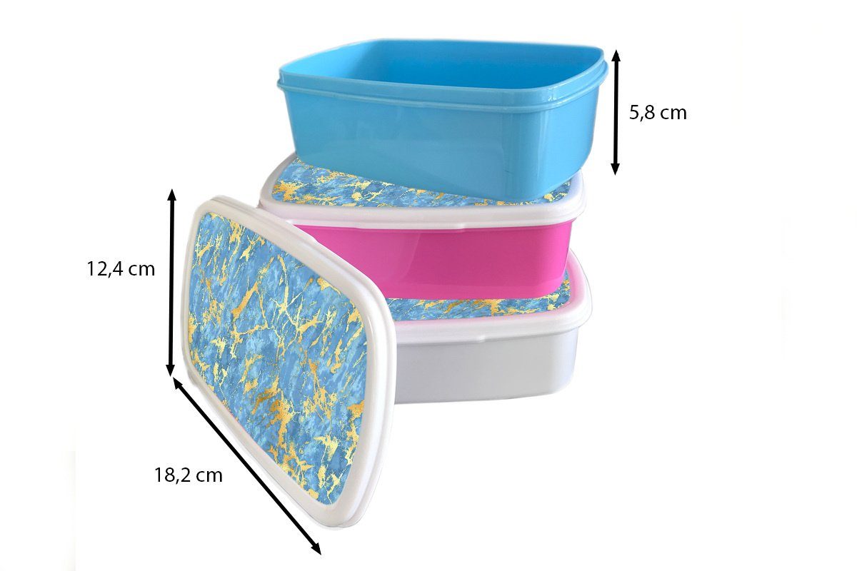 rosa Snackbox, Kinder, Mädchen, Erwachsene, - Lunchbox für MuchoWow Brotdose (2-tlg), Marmor Brotbox Gold Kunststoff - Kunststoff, Blau,