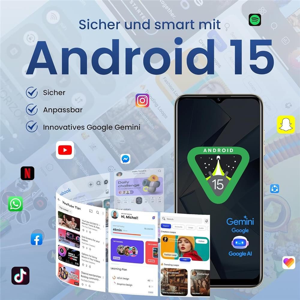 LAGENIO A12 Pro 6,9" Android Handy 24/256GB 50MP Kamera 120Hz 6500mAh GPS Smartphone (50 MP Kamera, gute Kamera, lange Akkulaufzeit, Gesichtserkennung, Handy ohne Vertrag)