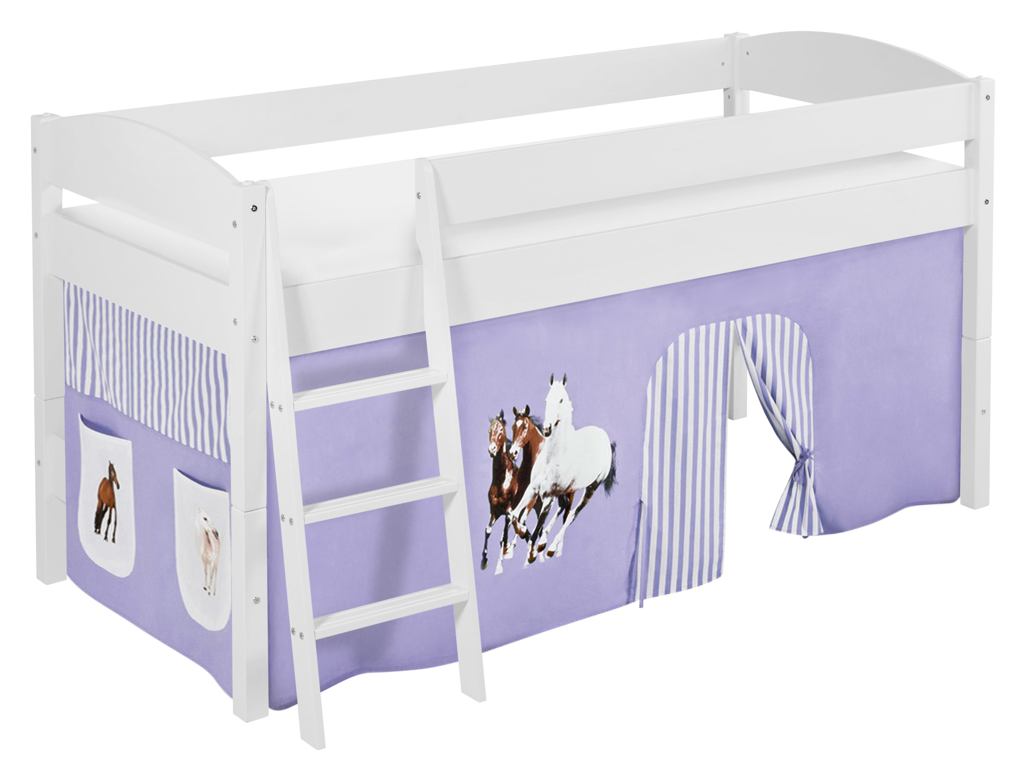 Hochbett Hochbett IDA 4105 - Teilbares Systemhochbett weiß mit Vorhang
